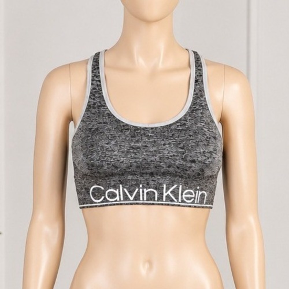 Calvin Klein Womens Sports Bra Gray Heather Performance Racerback Seamless S